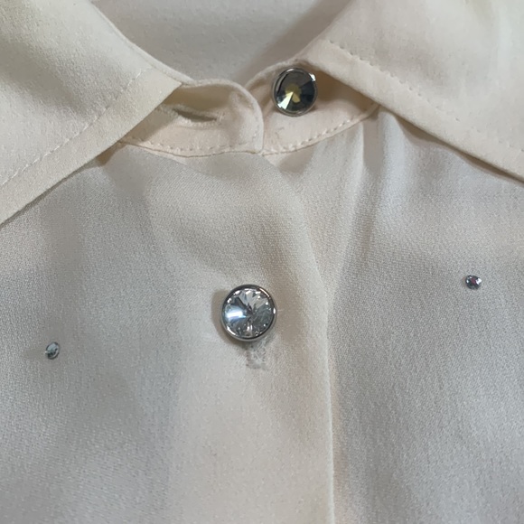 Y2K vintage 100% silk ivory bejeweled button down blouse size 10 - Picture 5 of 6
